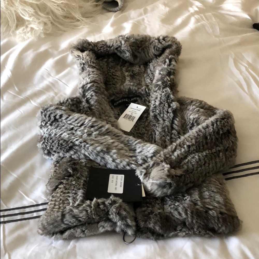 Adrienne Landau Rabbit Fur hooded sweater jacket